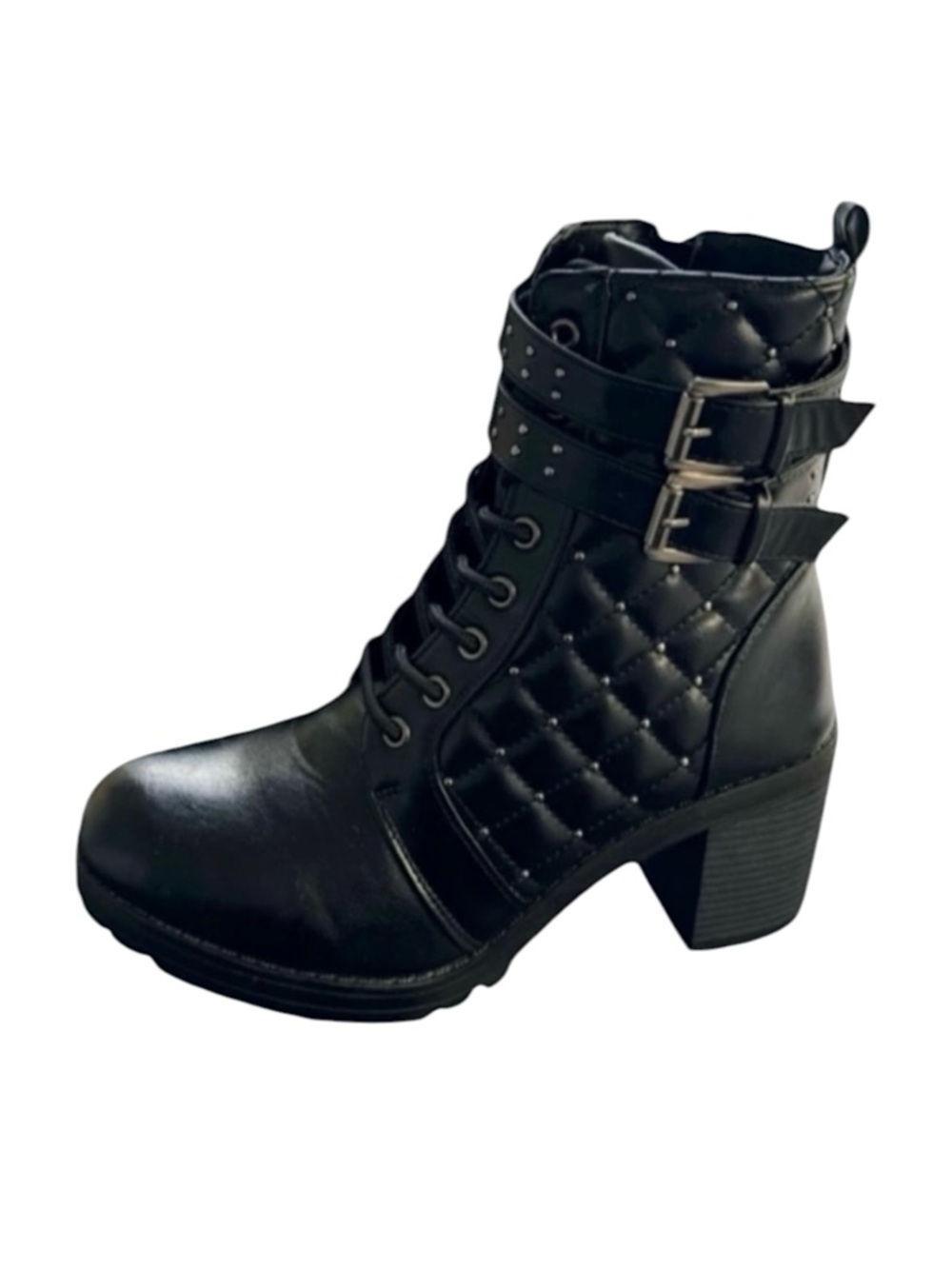 Olivia + Kate Ryder Faux Leather Quilted Studded Biker Moto Combat‎ Boots
